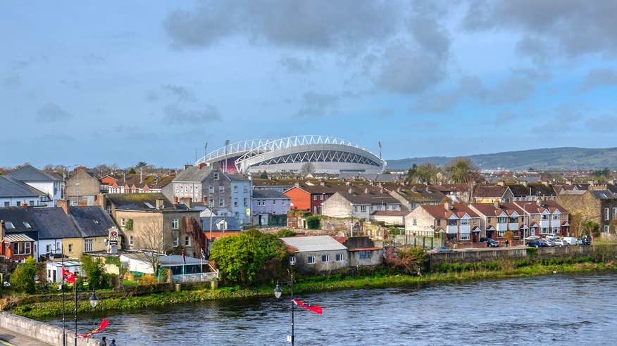 River view with a backdrop of Limerick City and Thomond Park at a distance