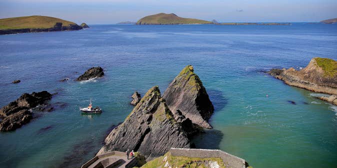 Arerial view of Dun Cahoin Harbour in Dingle, Co Kerry