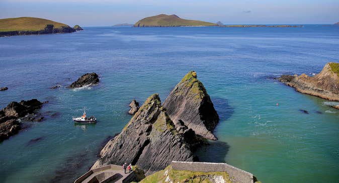 Arerial view of Dun Cahoin Harbour in Dingle, Co Kerry