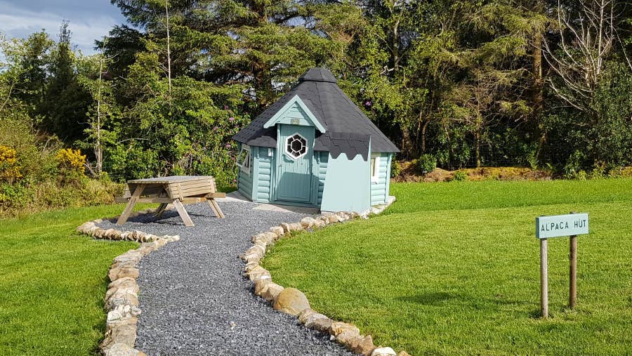 Blue hut with picnic table