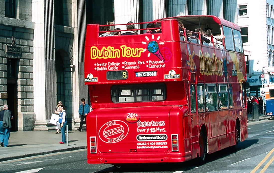 A red double decker bus for Dublin Bus Tours.