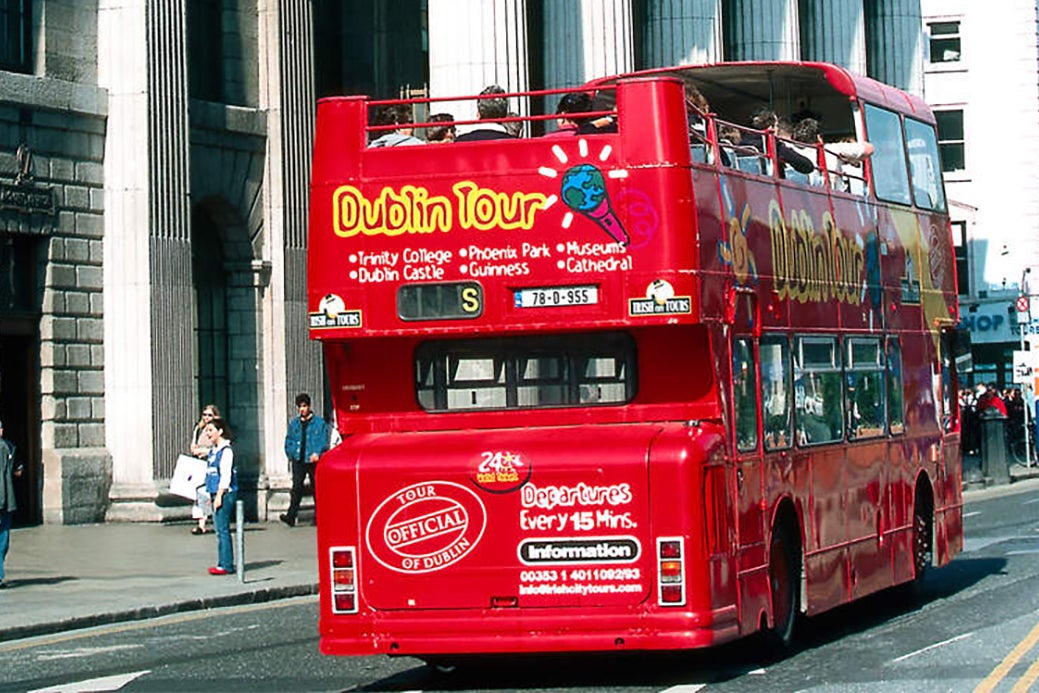 A red double decker bus for Dublin Bus Tours.