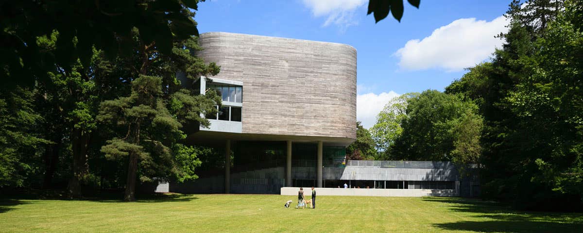 An exterior view of The Glucksman Gallery and lower grounds of University College Cork