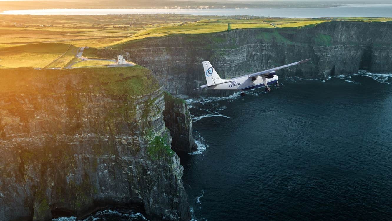 Aerial view of the Cliffs of Moher with Aer Arann Islands tours
