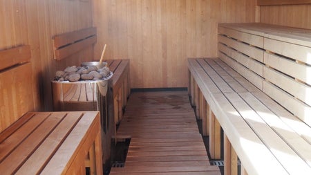A view inside the electric sauna at Helios Sauna Dundrum