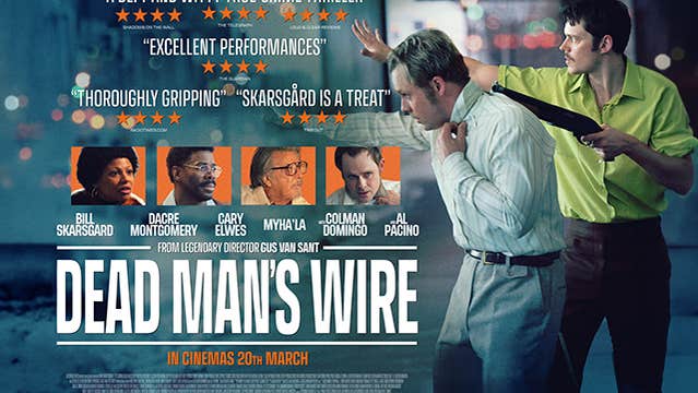 Poster for film Dead Man's Wire with a man holding a shotgun to the head of another man.