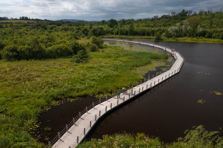 Aerial image of the Acres Lake Floating Boardwalk in Drumshambo, County Leitrim