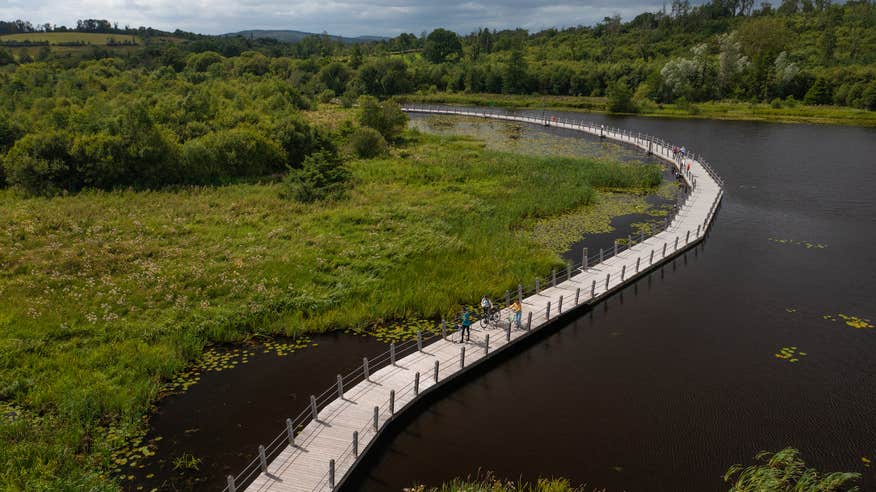 Aerial image of the Acres Lake Floating Boardwalk in Drumshambo, County Leitrim
