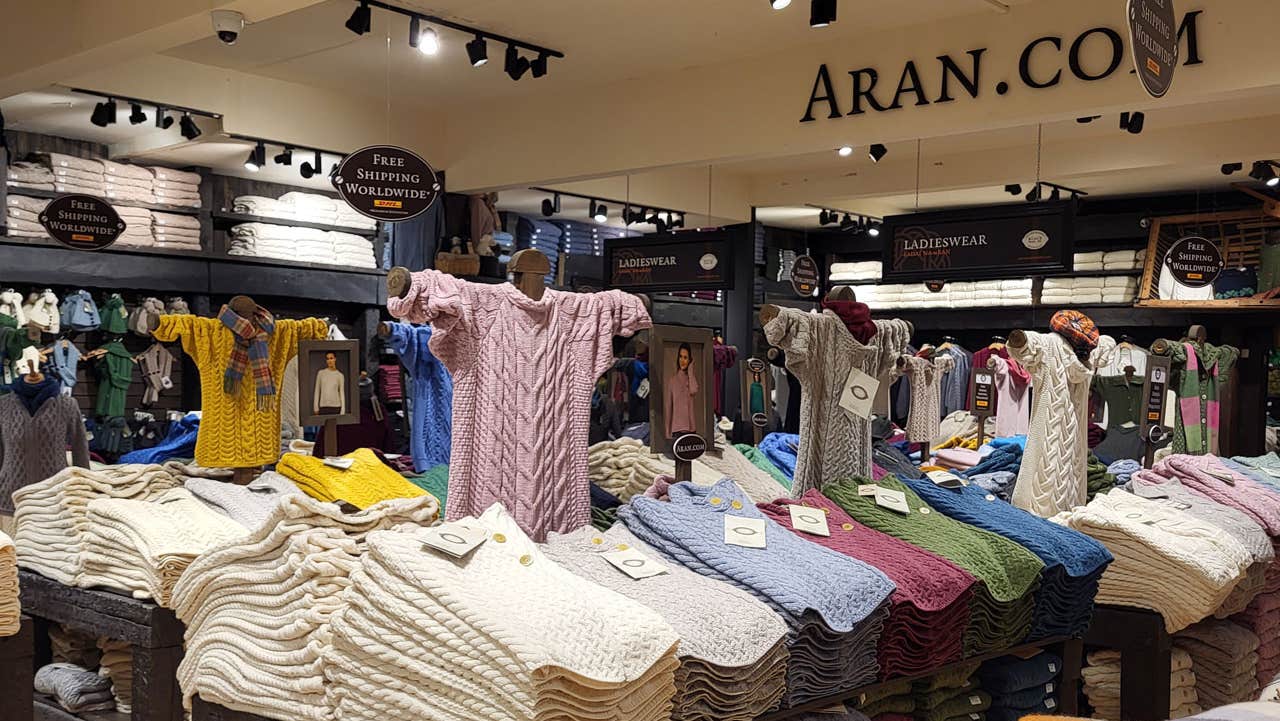 Ladies knitwear display at the Aran Sweater Market