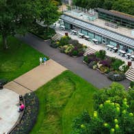 Aerial view of People's Park Café and fountain on the grounds