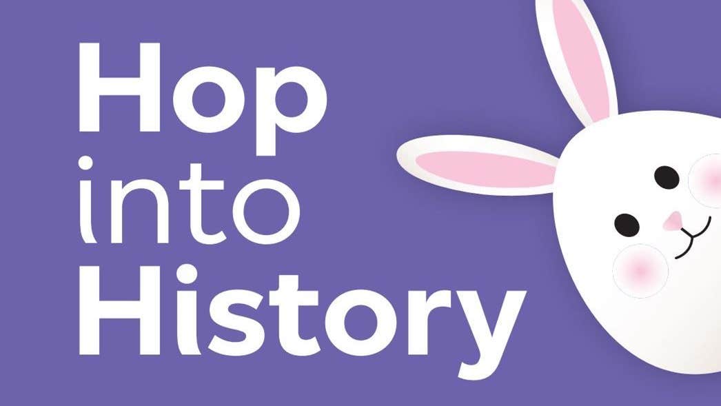 White event text on purple background with plain white image of a bunny's head on the righthand side.