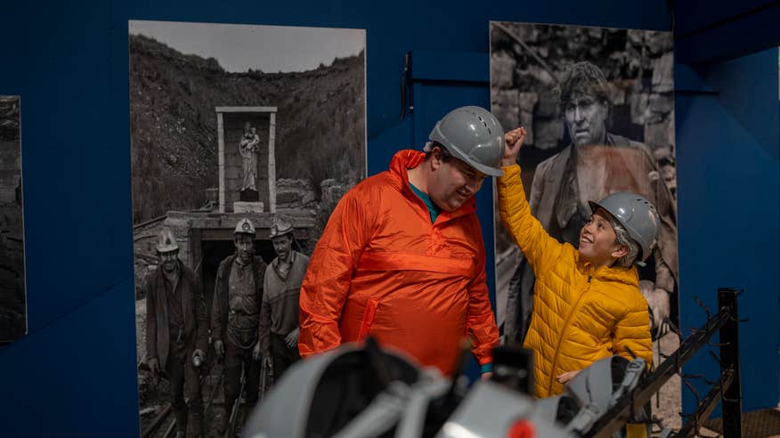 A father and child visiting the Arigna Mining Experience in County Roscommon