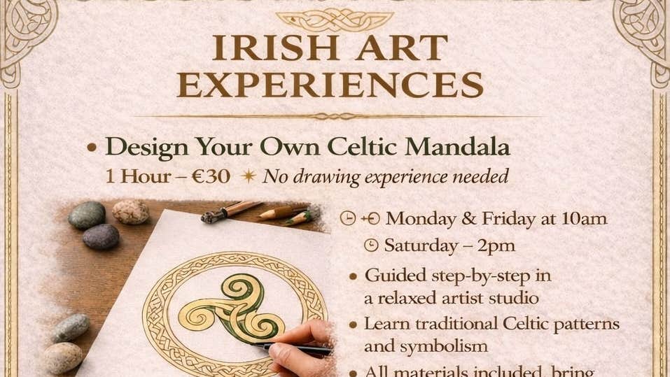 Creative Workshops Irish Art Experiences, part of poster with info
