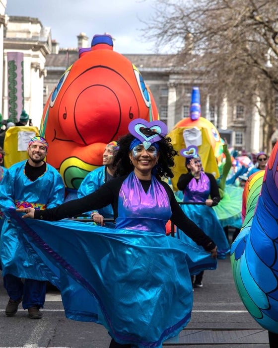 A performer in the 2024 St Patrick's Day Parade in Dublin city