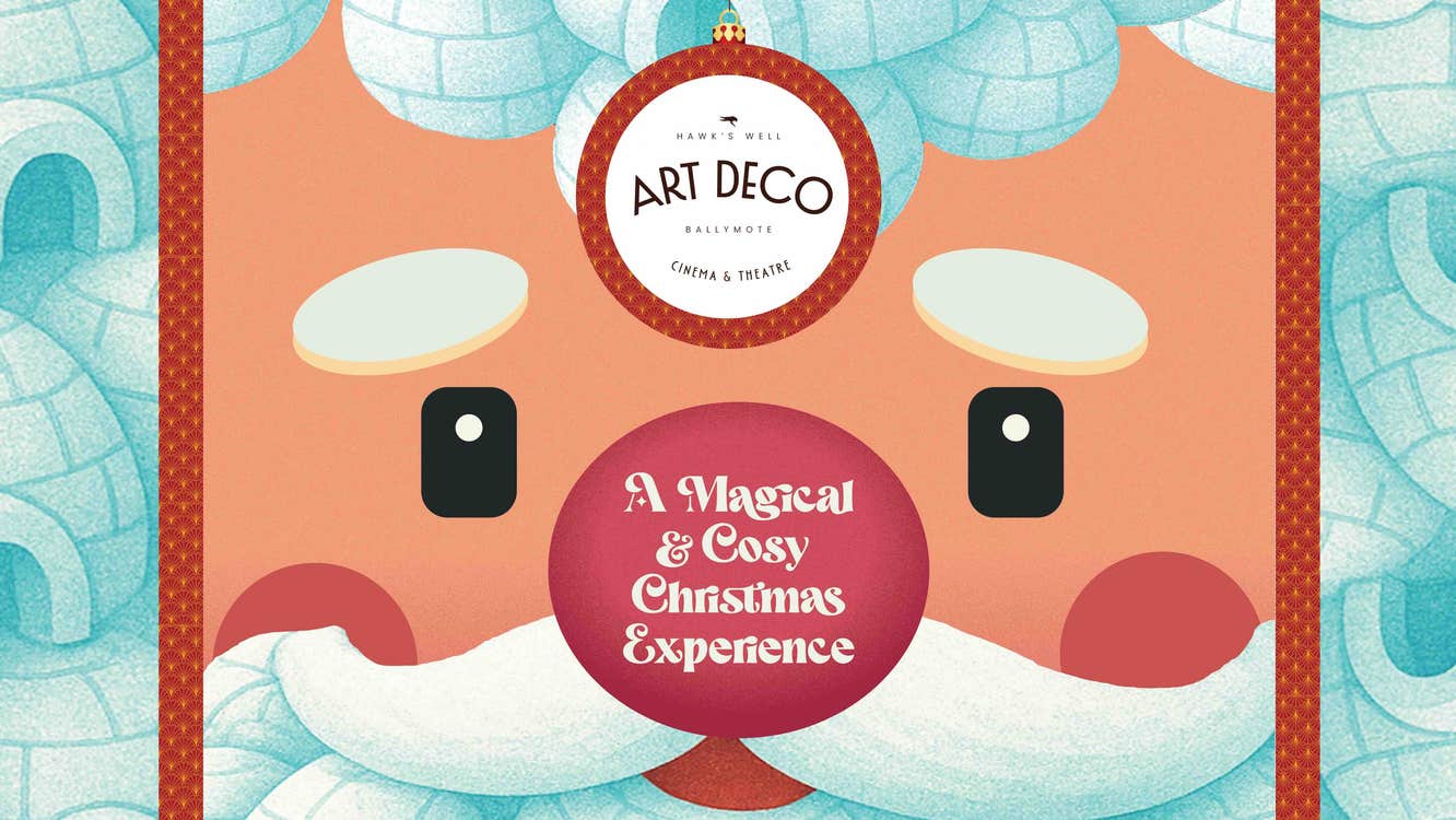 Santa with igloo patterned beard and red nose with a magical and cosy Christmas Experience written on it