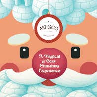 Santa with igloo patterned beard and red nose with a magical and cosy Christmas Experience written on it