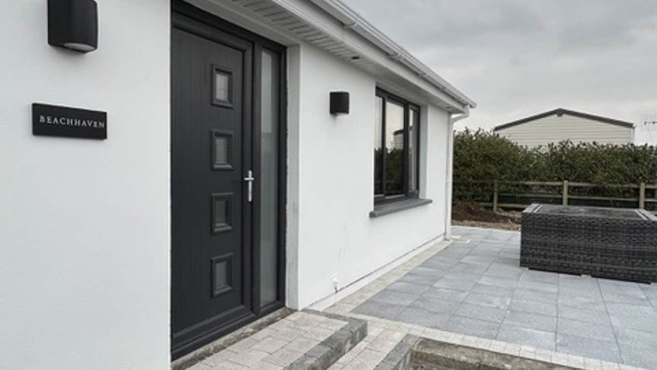 Front view of house and patio