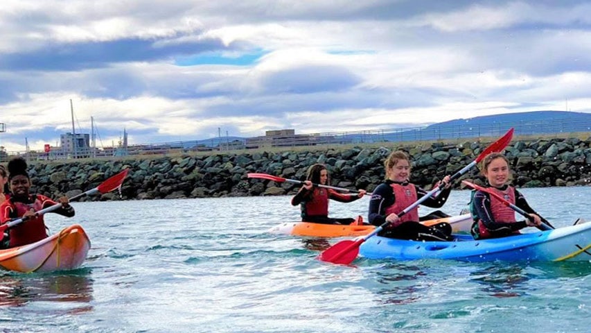Image of  people kayaking in harbour at Dun Laoghaire