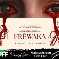Fréwaka film title with bloody eyes and tears flowing into red roots