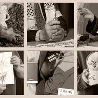 6 individual photos of different small objects being held by someone, their faces out of view.