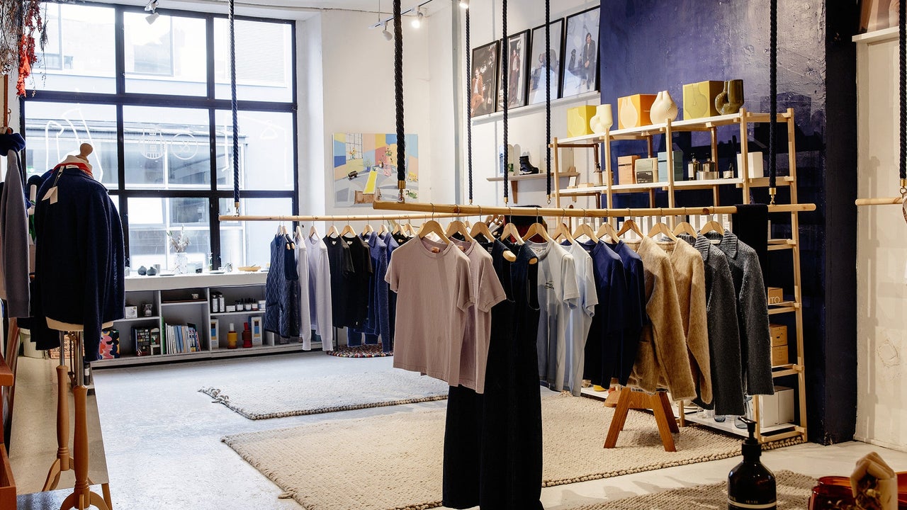 A menswear retail display space at Indigo & Cloth