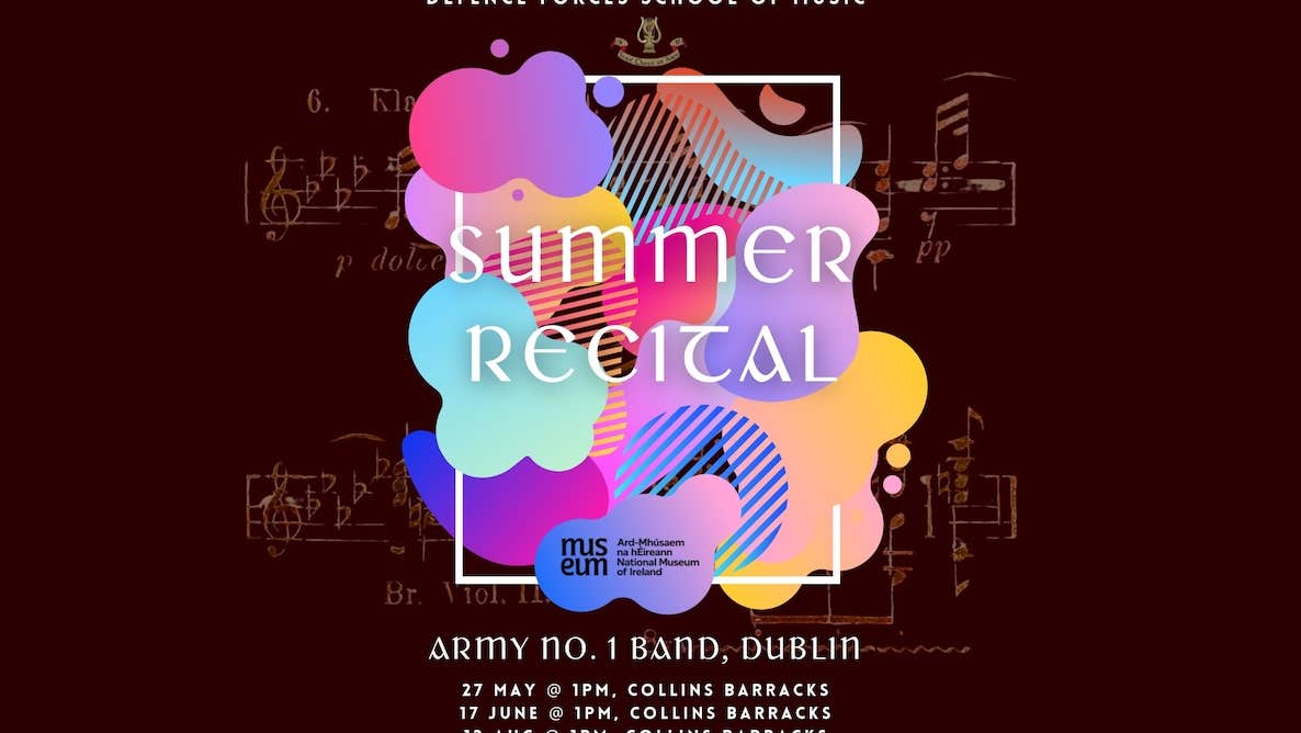 Poster for The Army No. 1 Band Performance with multicoloured shapes against dark background.