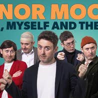 A man in front of himself dressed in various characters