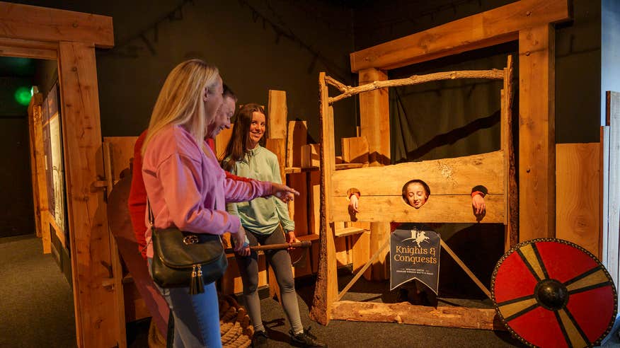 A family taking part in the immersive exhibitions at Knights and Conquests Exhibition Centre in Granard, County Longford.