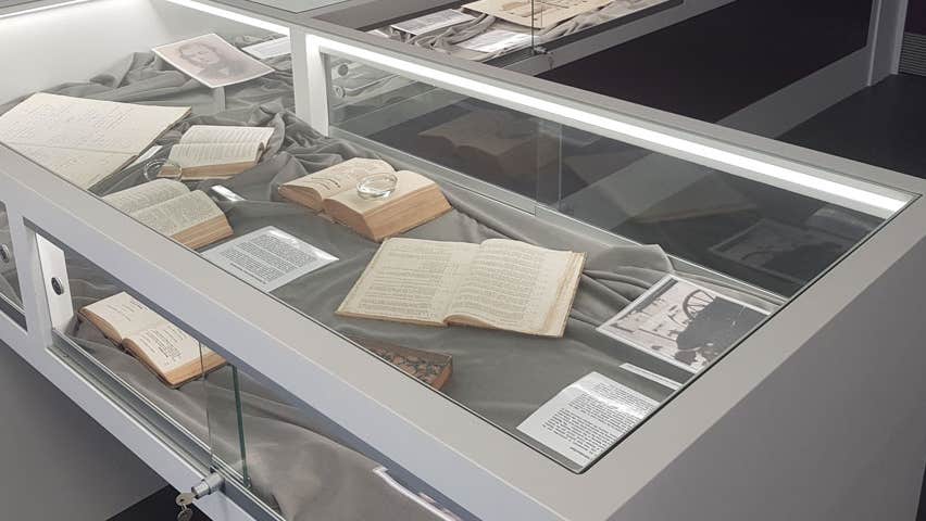 Display cabinet of archives at Wicklow Library