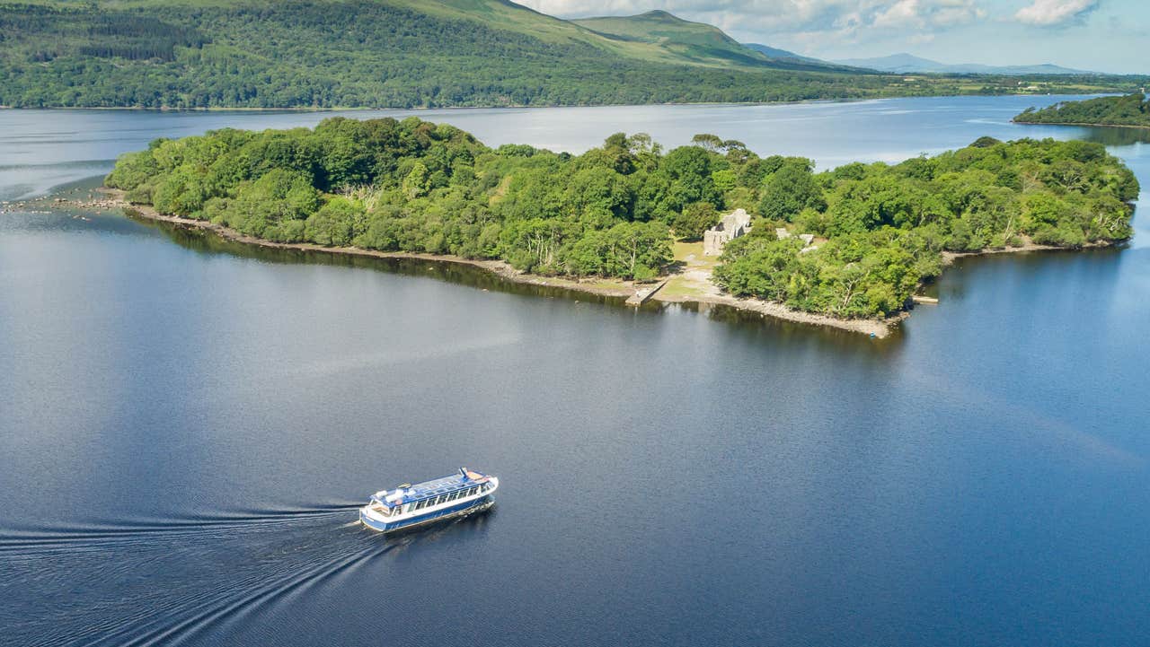 Innisfallen Island and the water bus boat out on a tour