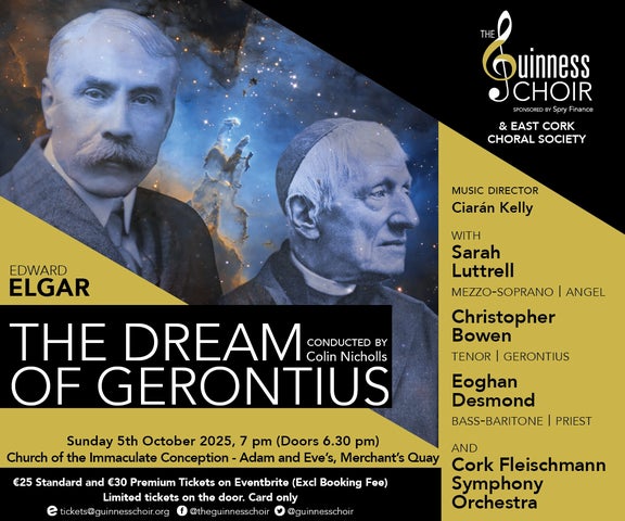 Image of Cardinal Newman and Edward Elgar, showing celestial imagery to reflect the journey of the dying man in Newman's poem