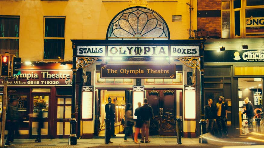 People outside the Olympia Theatre on Dame Street in Dublin