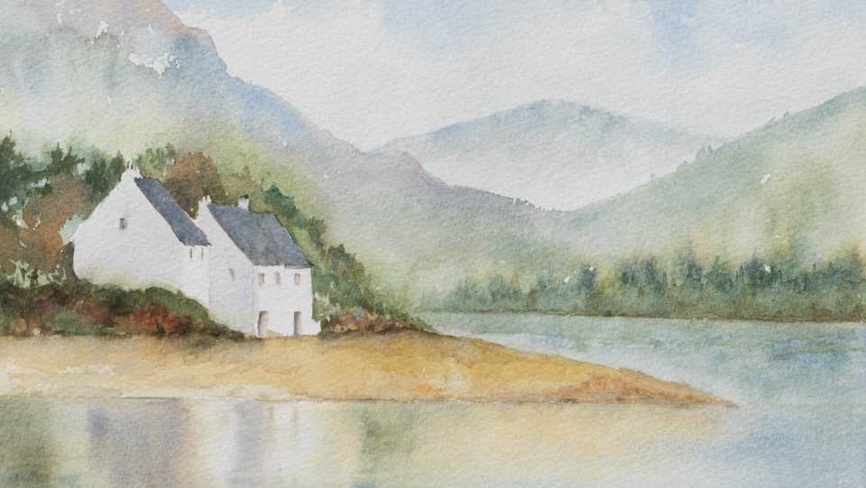 House by the Sea limited edition watercolour print on display at Mary Crowley's Artist Studio & Gallery