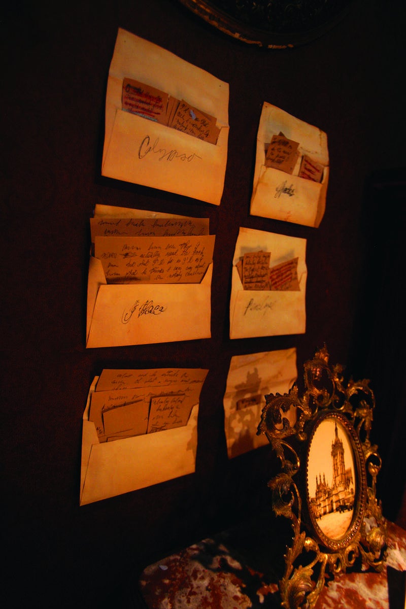 Letters in envelopes on the wall in The James Joyce Centre.