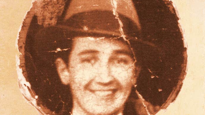 Dublin’s new country outfit Chuck Squires, very old grainy brown photo of smiling man in a hat.