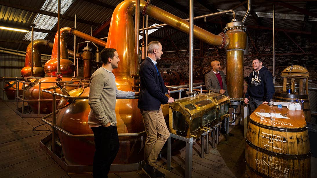 A group on a tour in Dingle Distillery, County Kerry