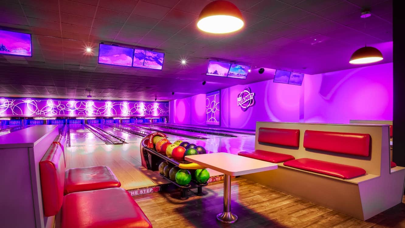A view of the seating area next to the bowling alley at Planet Entertainment Galway