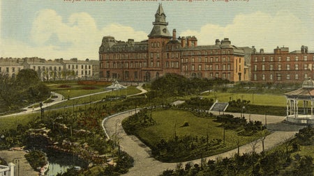 The Royal Marine Hotel opened its doors in 1865. The luxurious hotel attracted many aristocratic and royal guests. The beautiful ornamental gardens included walks, statues, flower knots and sparking fountains.
