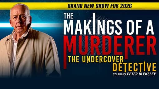 The Makings of a Murderer, Undercover Detective - poster with large text beside a serious looking older man in a beige jacket.
