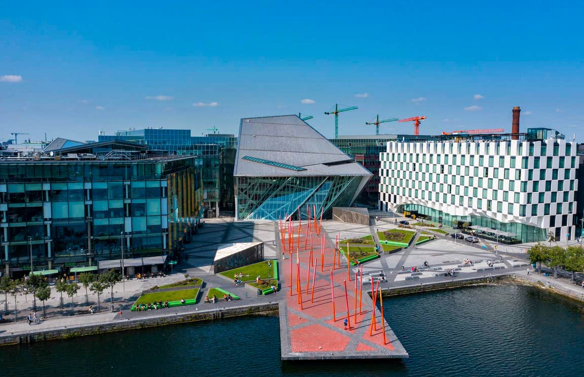 An aerial shot of Grand Canal Dock in Dublin.
