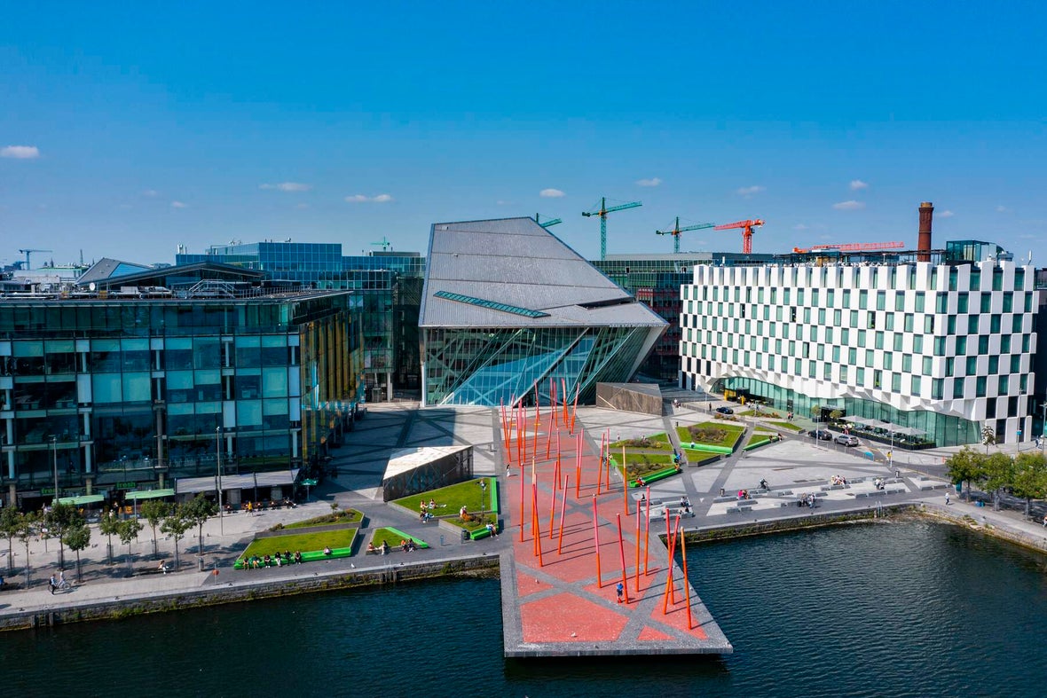 An aerial shot of Grand Canal Dock in Dublin.