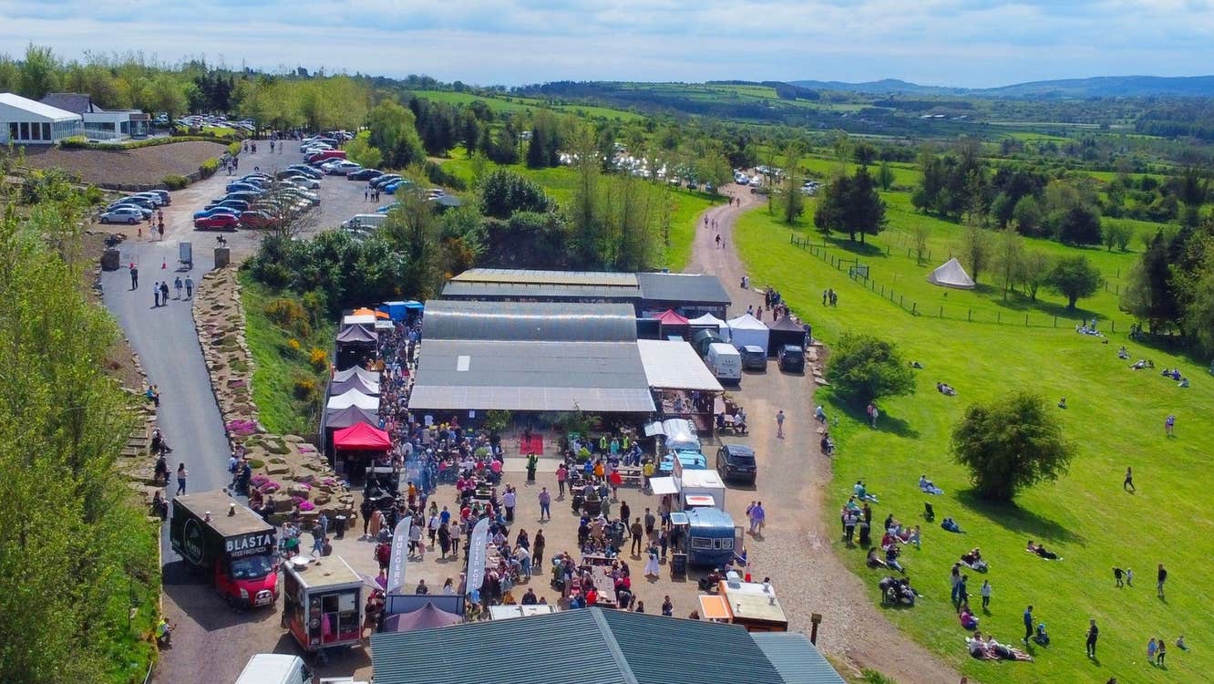 An aerial view of Mountain View Markets