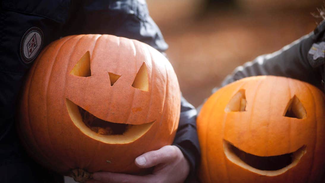 Two carved pumpkins