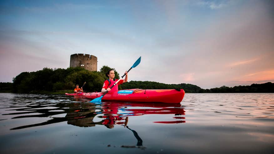 People canoeing in Lough Oughter, Co Cavan