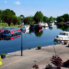 Colourful boats docked in Clondra harbour in Longford