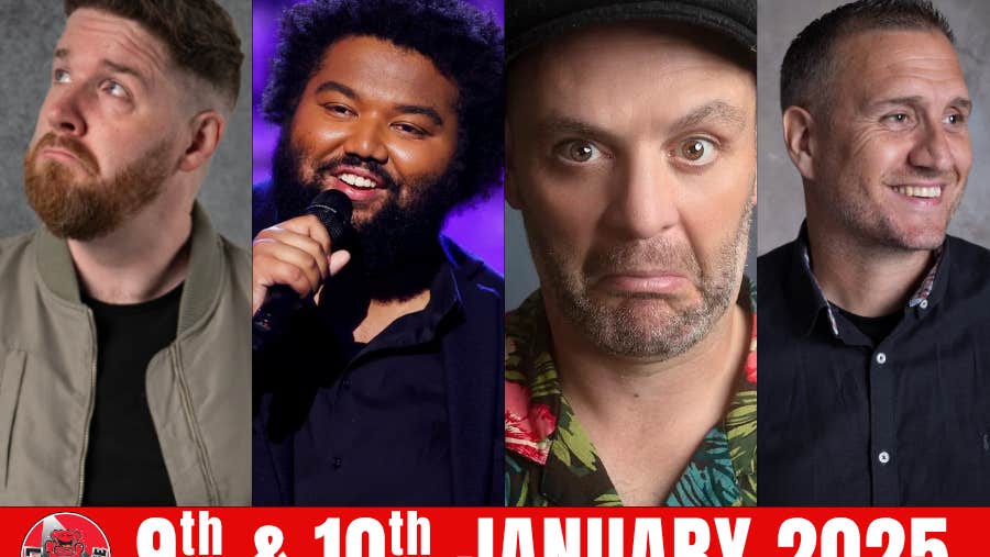 4 different comedians, some making sad faces.