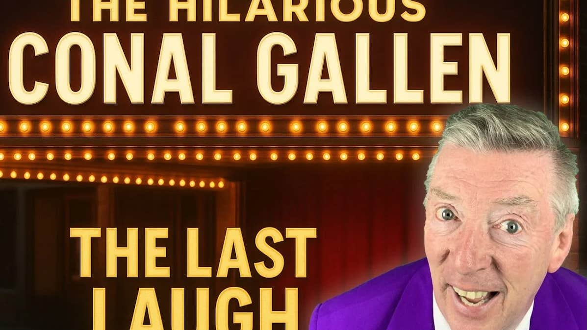 Conal Gallen – The Last Laugh Tour, a laughing man in a purple suit and tie