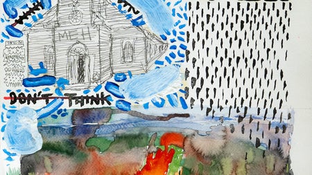 Oil, Watercolour, Pencil, Ink and Thread on Watercolour Paper, 40h x 30w cm, €590 framed