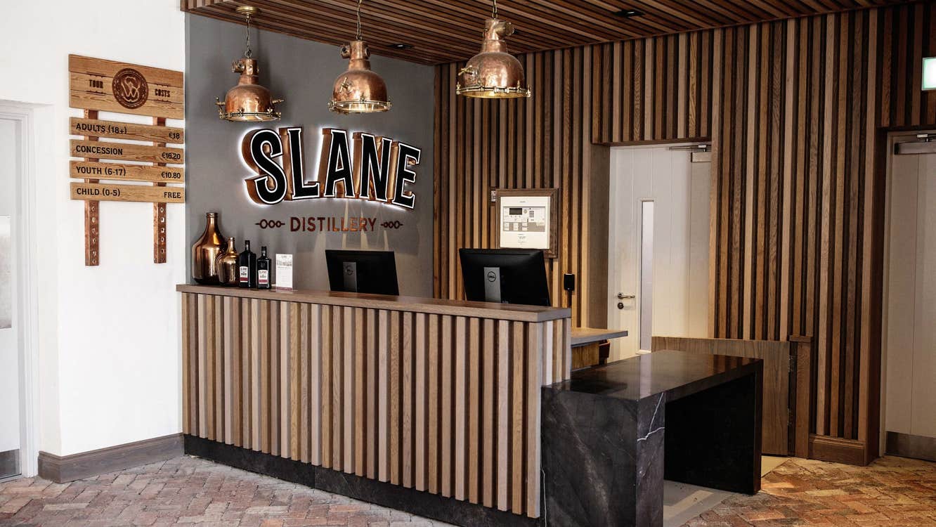 The wooden interior of the bar at Slane Distillery, Meath