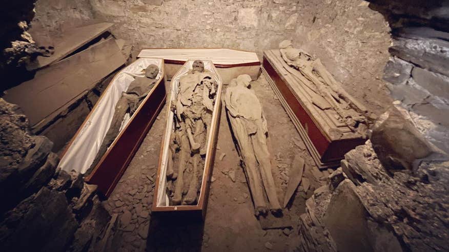 Four mummies in the crypt of St. Michan's Church in Dublin.